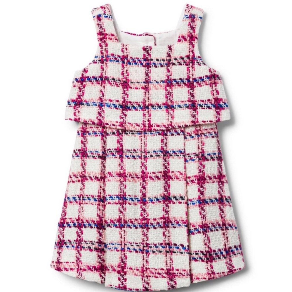 Janie and Jack Tweed Plaid Boucle White Pink and Blue Dress (12-18 months baby)